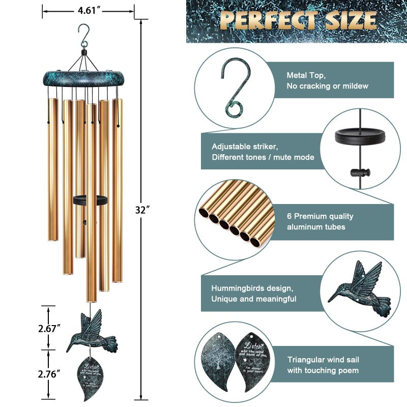 Synhonty Sympathy Wind Chimes for Outside Deep Tone  Memorial for Loss of Loved One Prime  Bereavement Condolence Remembrance Funeral Gifts for Grieving Friends Loss of Mother Father - Image 5